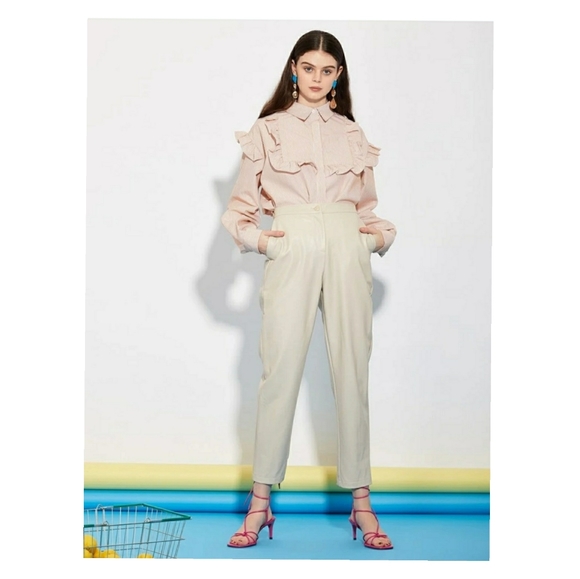 Beige Trousers Outlet Faux Leather pants - Picture 2 of 16